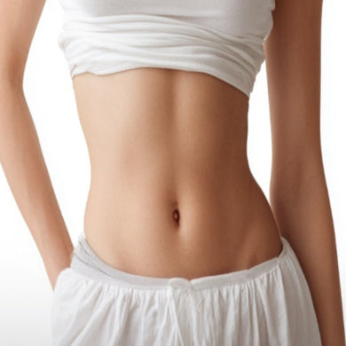 Woman showing her smooth hairless stomach 